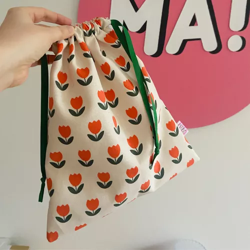 sac à pain motif tulipes orange en coton machatelier