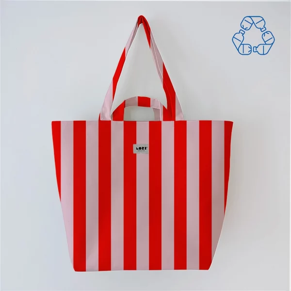 sac cabas recyclé et imperméable rayé rose et rouge par Lori Barcelona