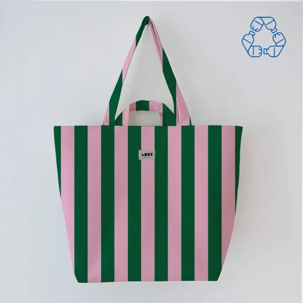 sac cabas recyclé et imperméable rayé vert et rose par Lori Barcelona